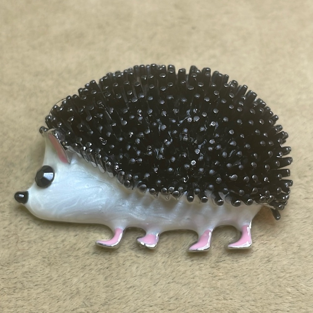 Cute Hedgehog Brooch with Pink Feet
